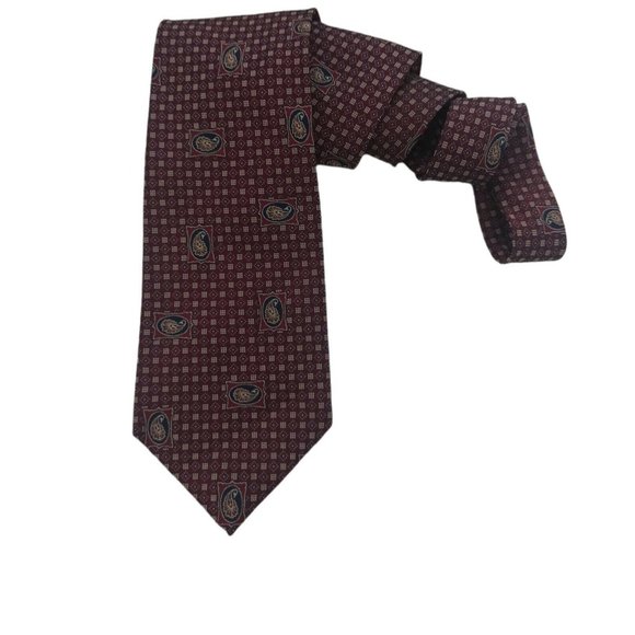 🆕BURBERRYS Burgundy Geometric Paisley Silk Tie USA 58"/ 3.7" NWOT - Picture 1 of 3